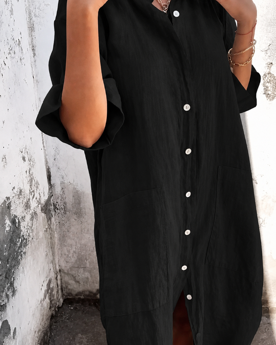 Damen Hemdkleid im Leinen-Look mit Knopfleiste Casual