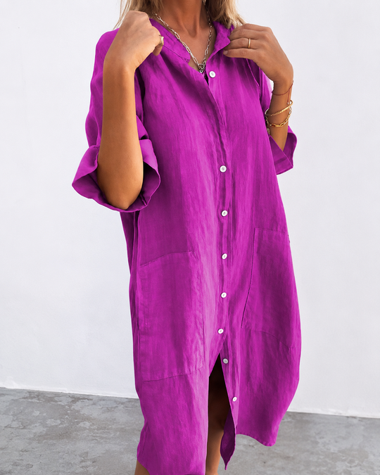 Damen Hemdkleid im Leinen-Look mit Knopfleiste Casual