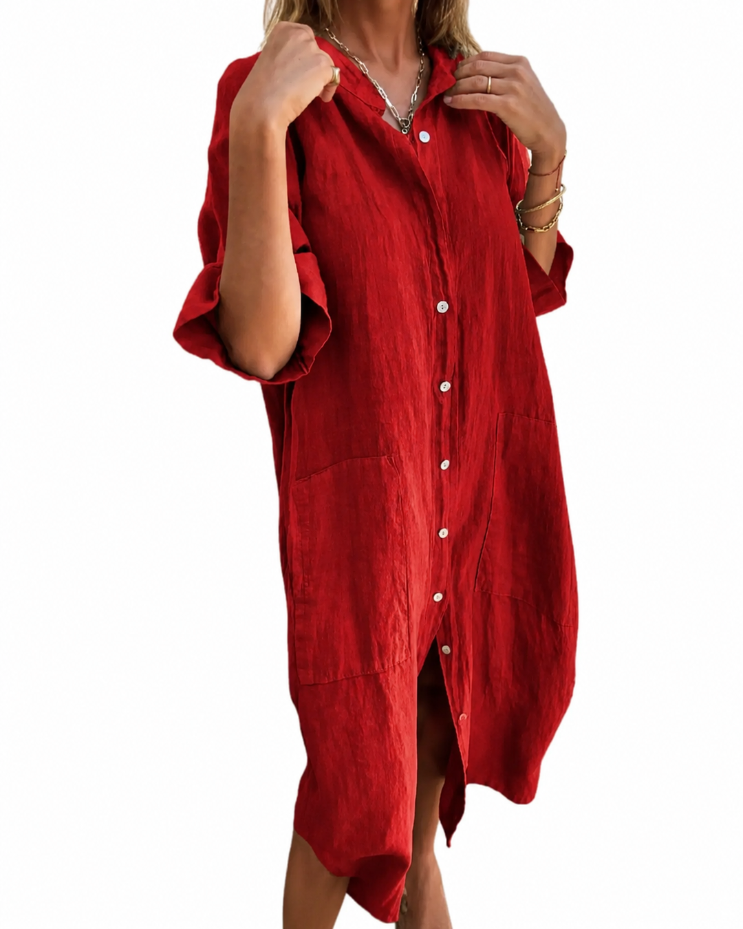 Damen Hemdkleid im Leinen-Look mit Knopfleiste Casual