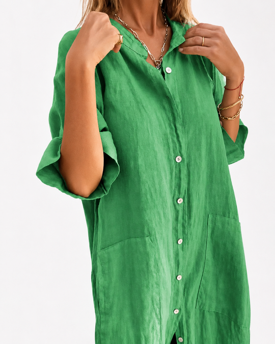 Damen Hemdkleid im Leinen-Look mit Knopfleiste Casual