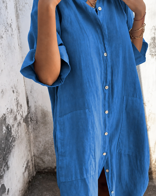 Damen Hemdkleid im Leinen-Look mit Knopfleiste Casual