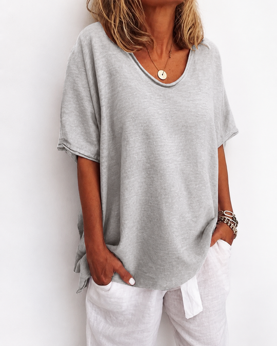 Dame Lett Bluse med V-hals og Korte Ermer