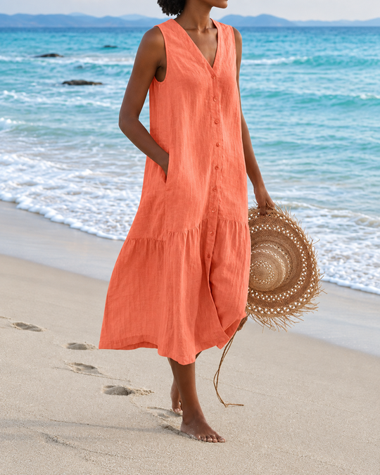 Vestido de mujer con escote en V y diseño moderno