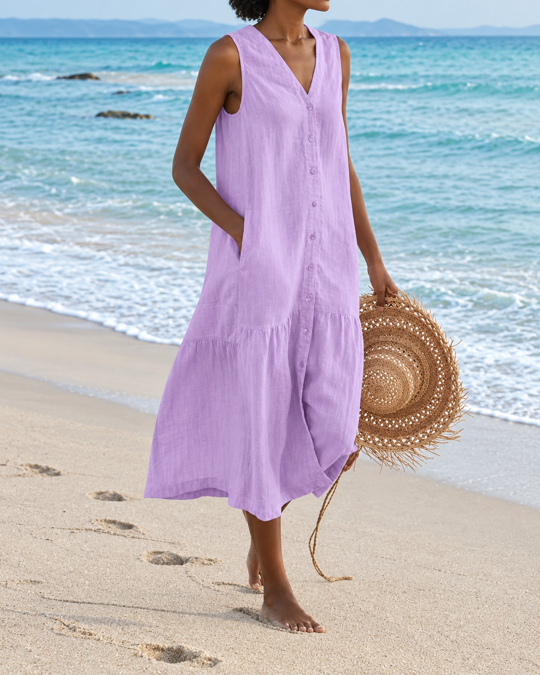 Vestido de mujer con escote en V y diseño moderno