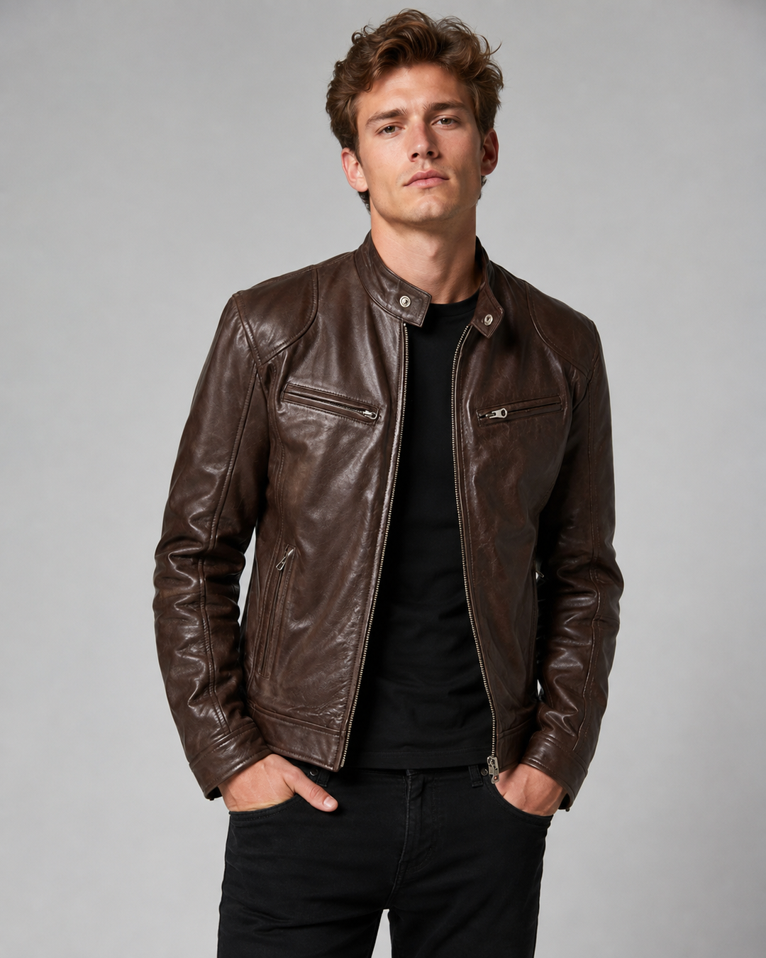Ανδρικό Δερμάτινο Μπουφάν Κομψό Αδιάβροχο Σχέδιο Άνετο