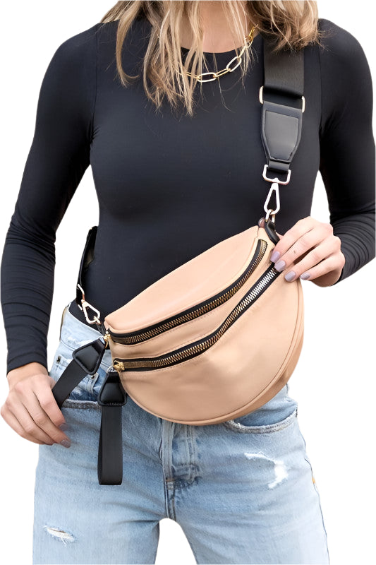 Crossbody Veske med Dobbel Glidelås i Nylon 0