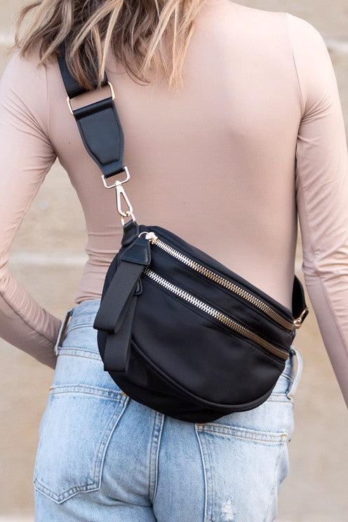 Crossbody Veske med Dobbel Glidelås i Nylon 4