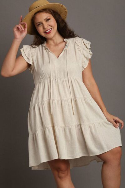 Dame A-Line Sommerkjole i Lin med Lagdelte Design 1