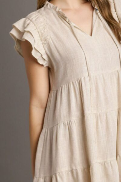 Dame A-Line Sommerkjole i Lin med Lagdelte Design 2