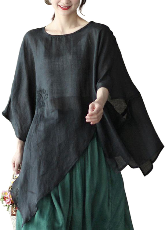 Dame Asymmetrisk Design Brodert Skjorte 0