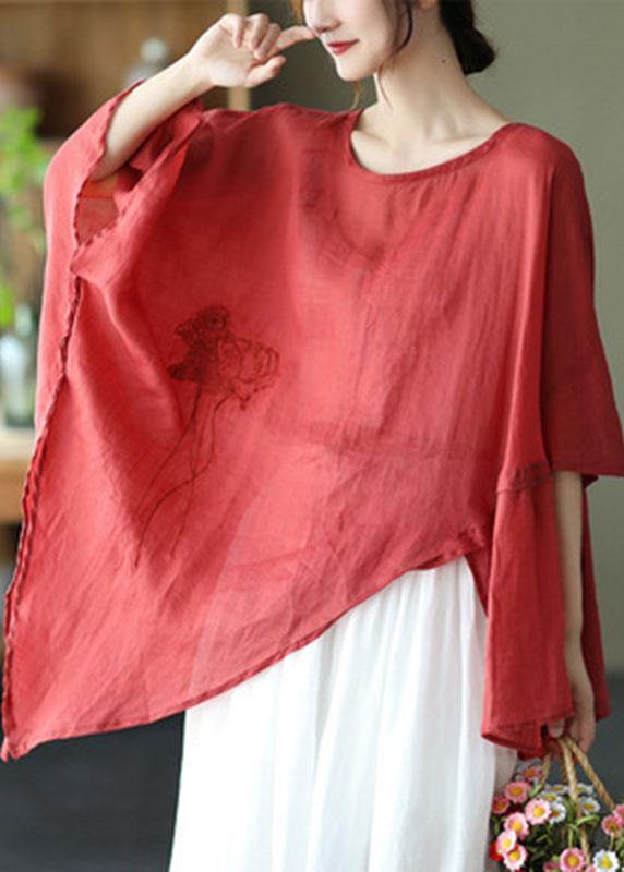 Dame Asymmetrisk Design Brodert Skjorte 1