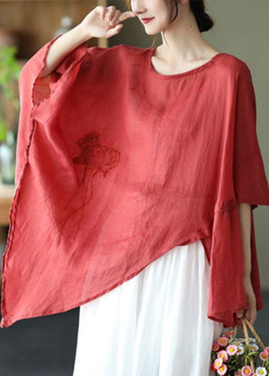 Dame Asymmetrisk Design Brodert Skjorte 1