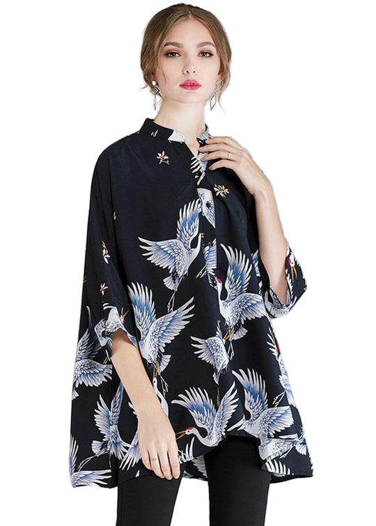 Dame Asymmetrisk Design Skjorte med Trekvart Ermer 0