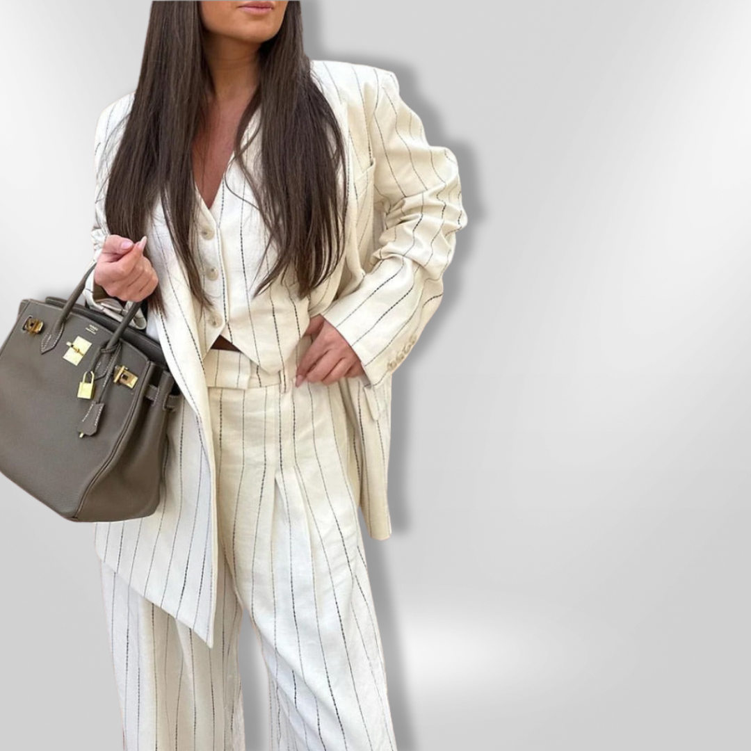Dame Blazer og Bukse Sett med Klassisk Stripemønster 2