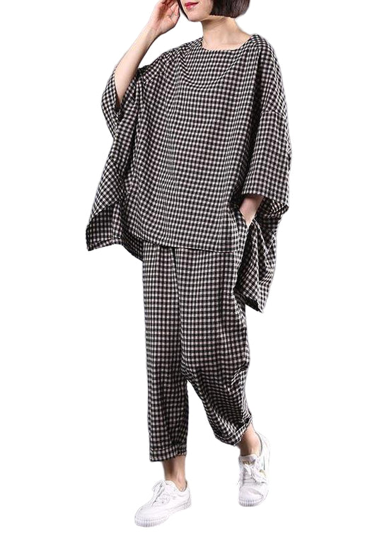 Dame Bluse og Bukser Rutete Mønster Kombinasjon 0