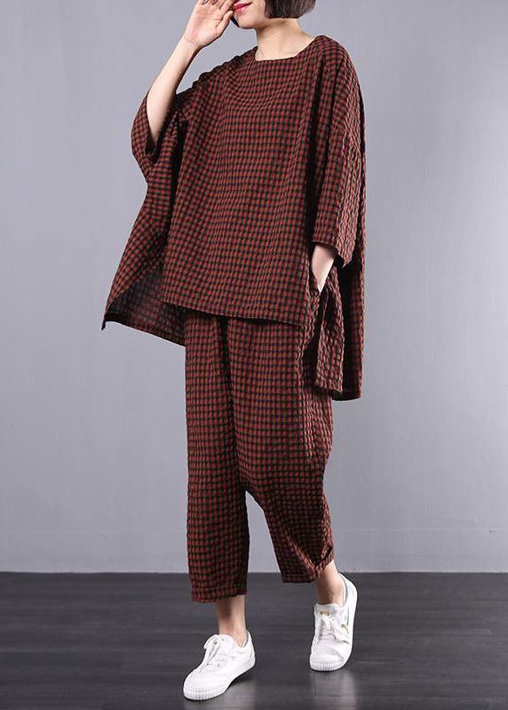 Dame Bluse og Bukser Rutete Mønster Kombinasjon 1