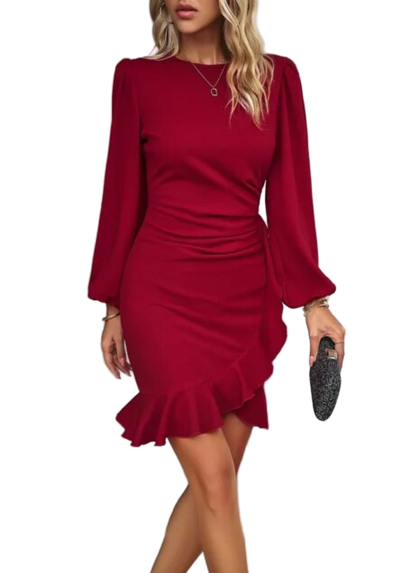 Dame Bodycon Kjole med Volanger 0