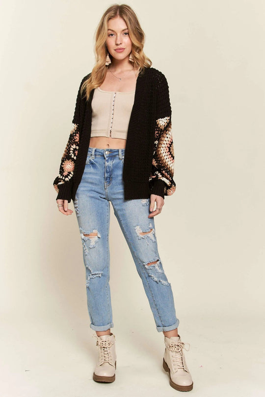 Dame Cardigan Heklet Flerfargede Ermer Polyester 4