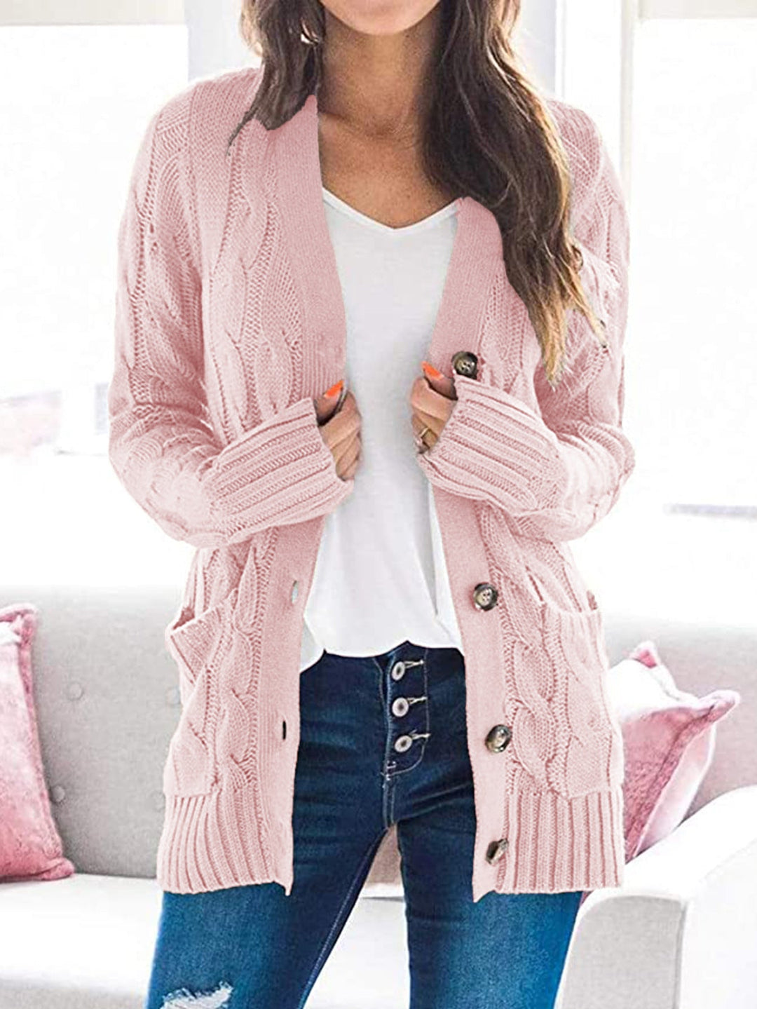 Dame Cardigan Lang med Lange Ermer 1
