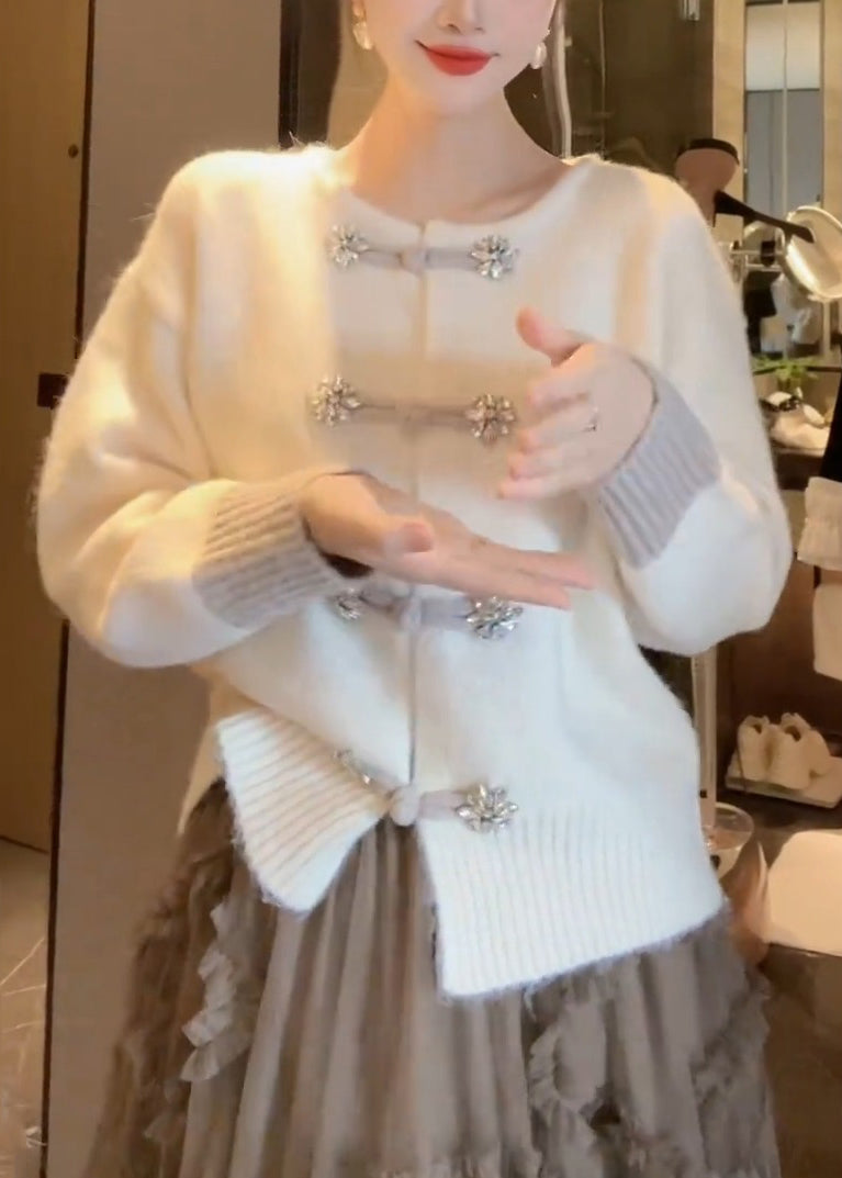 Dame Cardigan med O-hals og Kinesisk Knappestrikket Stil 2