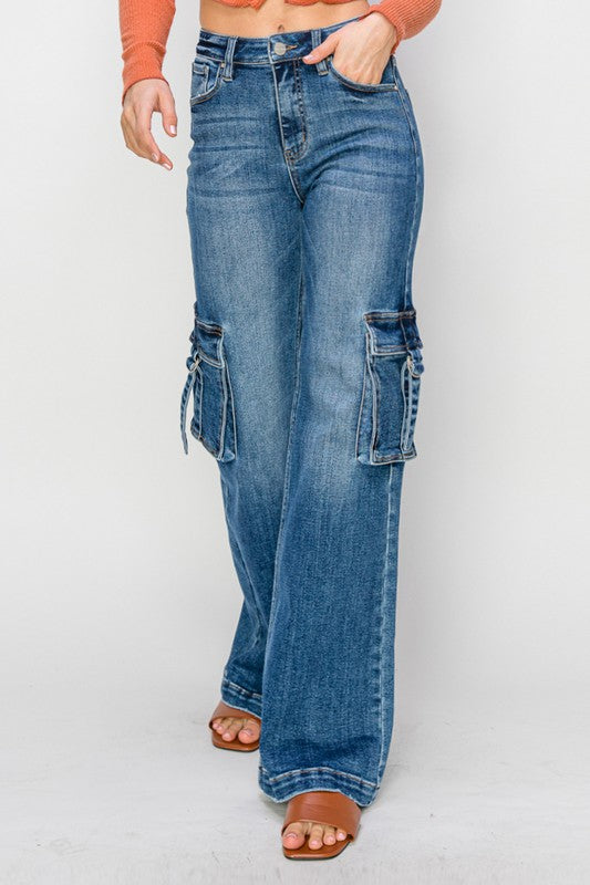 Dame Cargobukse Høy Midje Bred Denim 1