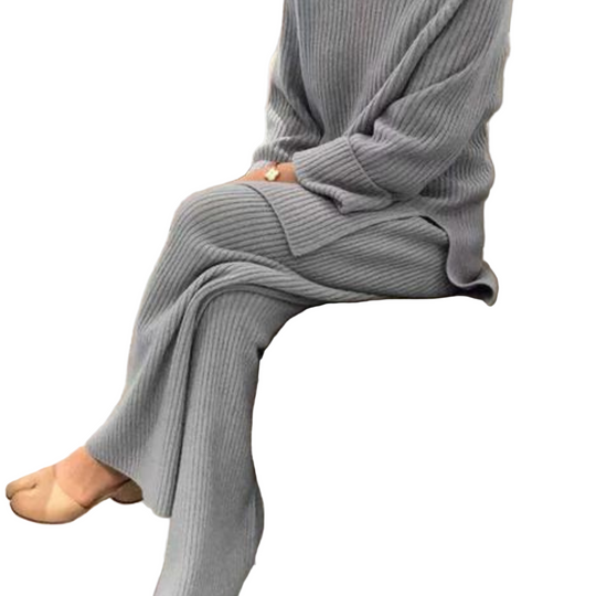Dame Casual Sett med Strikket Genser og Bukser - Matchende Sett Dame 0