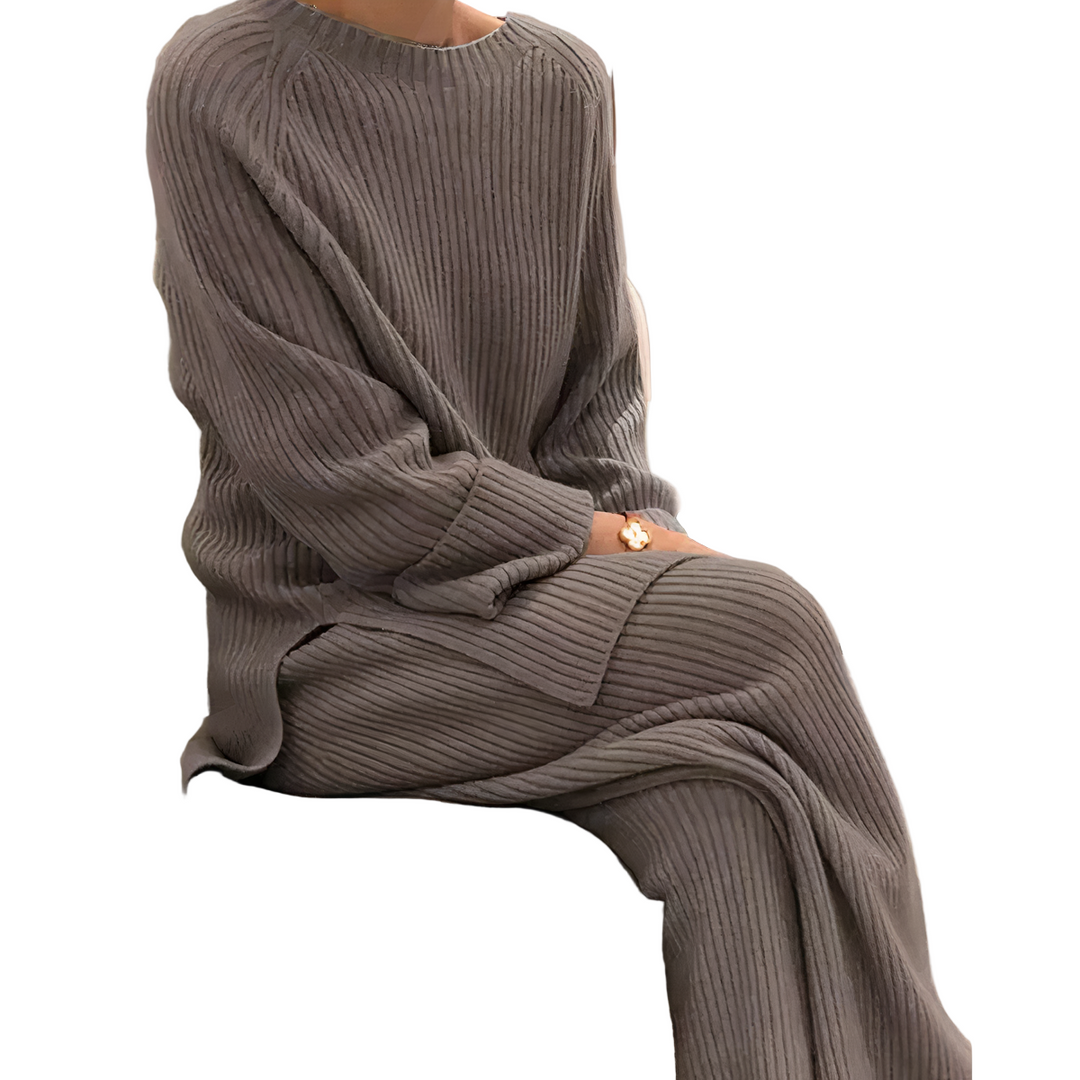 Dame Casual Sett med Strikket Genser og Bukser - Matchende Sett Dame 2