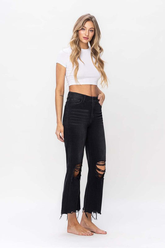 Dame Crop Flare Jeans Vintage 90-tall Svart 2