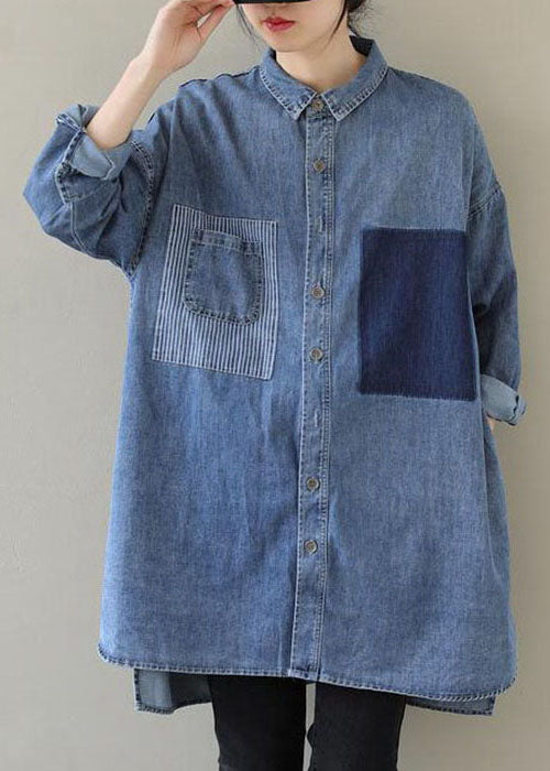 Dame Denim Bluse med Peter Pan Krage 1