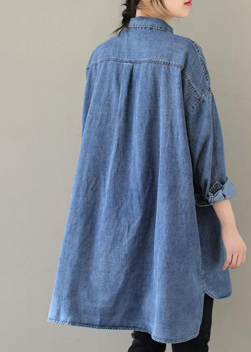 Dame Denim Bluse med Peter Pan Krage 4