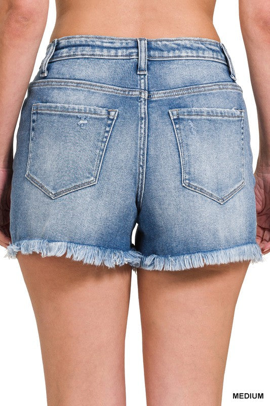 Dame Denim Shorts Mid Rise Med Uferdige Kanter 2