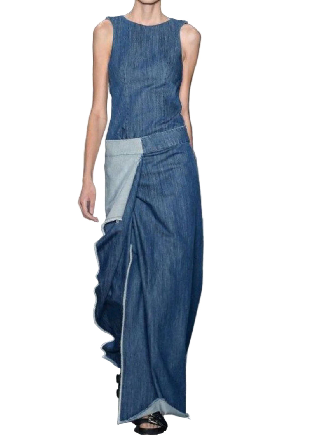 Dame Denimkjole med Volanger og Lange Ermer 0