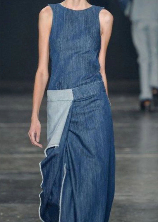 Dame Denimkjole med Volanger og Lange Ermer 1