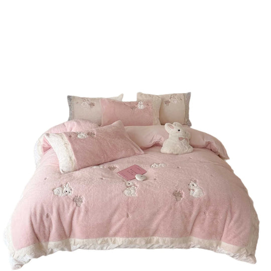 Dame Dynetrekksett Brodert Plysjstil 2