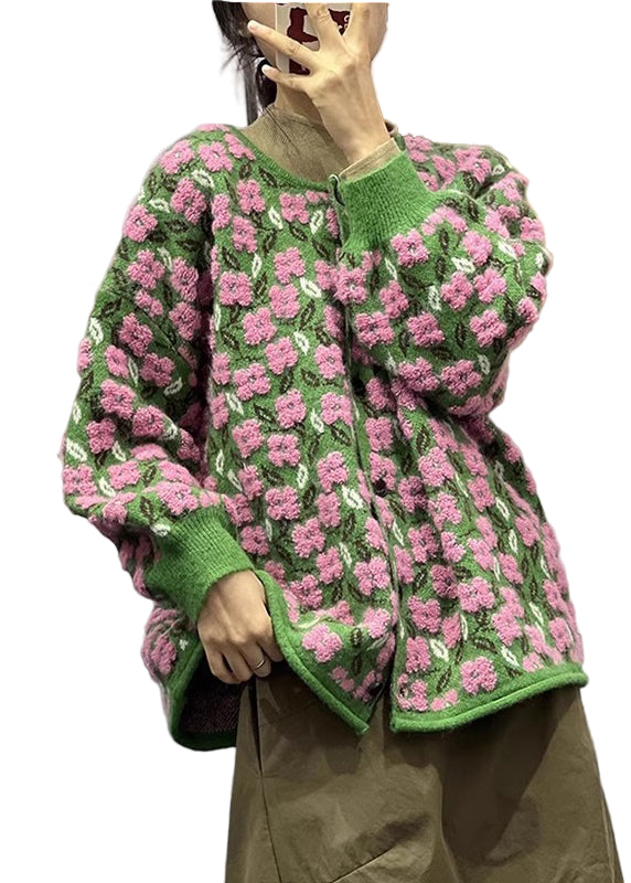 Dame Genser med Rosa Blomster og O-hals 0