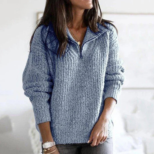 Dame Halv-Reißverschluss Pullover Løs Passform 1