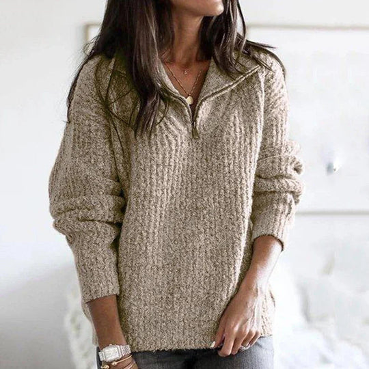 Dame Halv-Reißverschluss Pullover Løs Passform 3