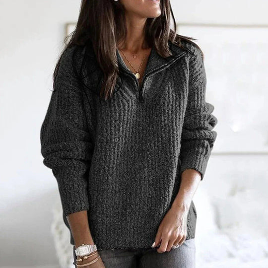 Dame Halv-Reißverschluss Pullover Løs Passform 4