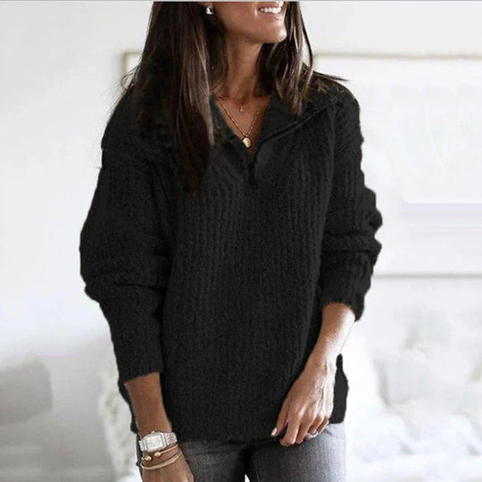 Dame Halv-Reißverschluss Pullover Løs Passform 5