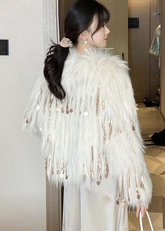 Dame Hårfrakk med Paljetter Bohemisk Stil 1