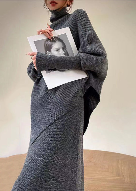 Dame Høyhalset Asymmetrisk Strikket Sett 1