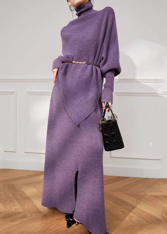 Dame Høyhalset Asymmetrisk Strikket Sett 2