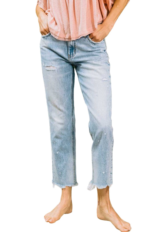 Dame Høyt Liv Ankel Rett Jeans Lys Denim 0
