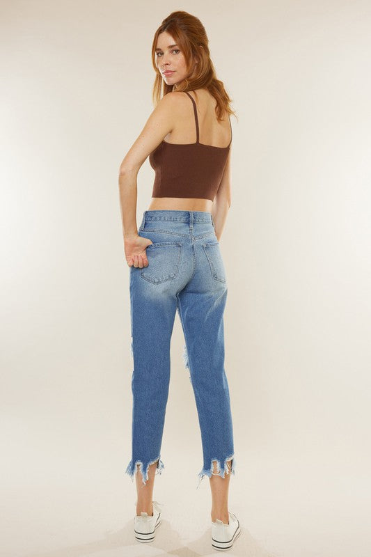 Dame Høyt Liv Mom Fit Denim Bukser 2