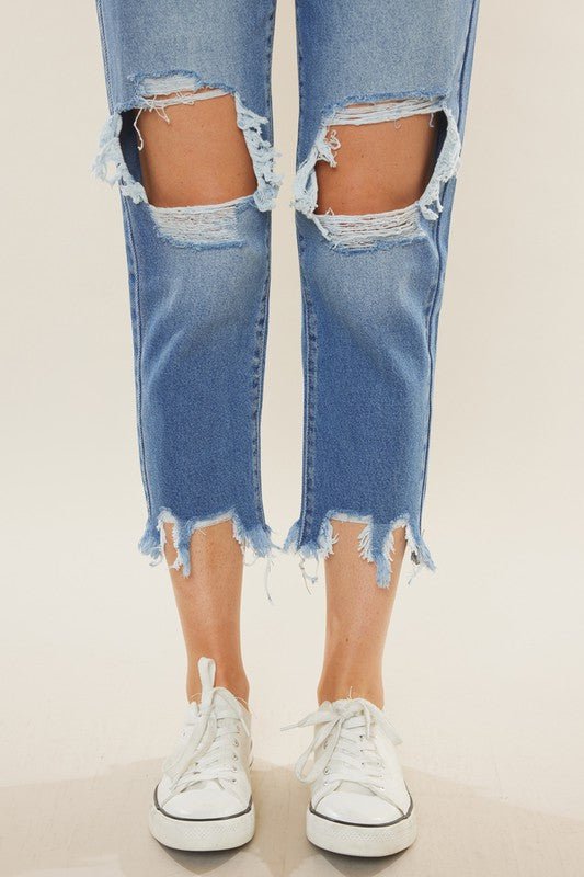 Dame Høyt Liv Mom Fit Denim Bukser 4