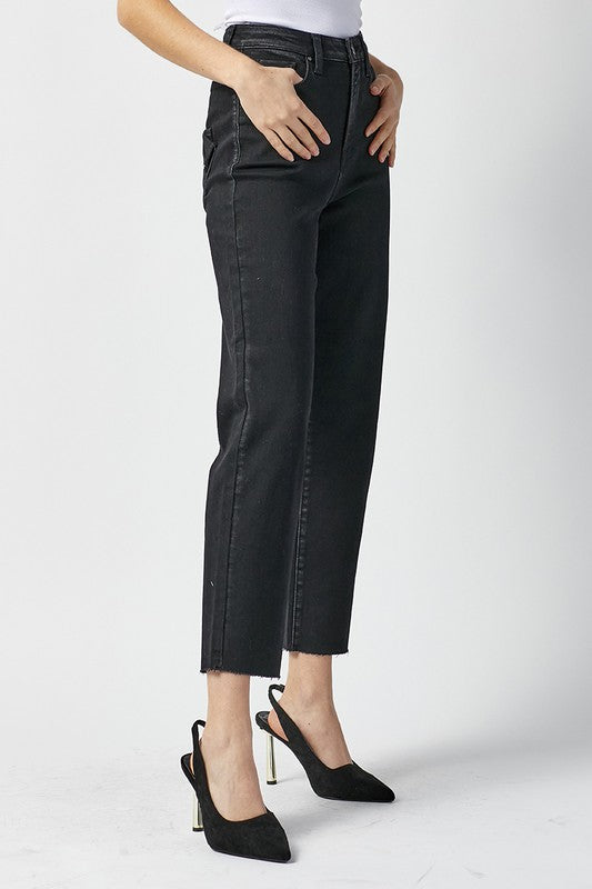 Dame Høyt Liv Mom Fit Jeans Vasket Svart 1