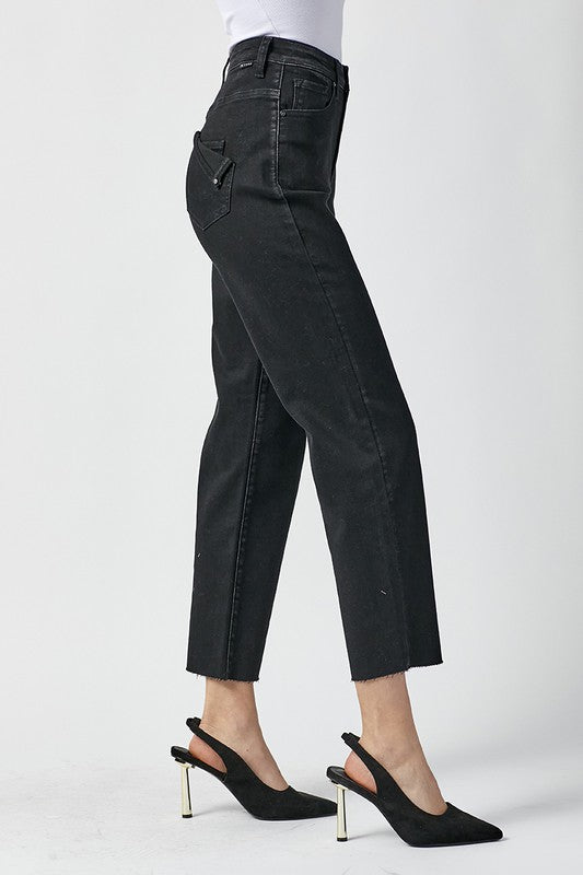 Dame Høyt Liv Mom Fit Jeans Vasket Svart 2