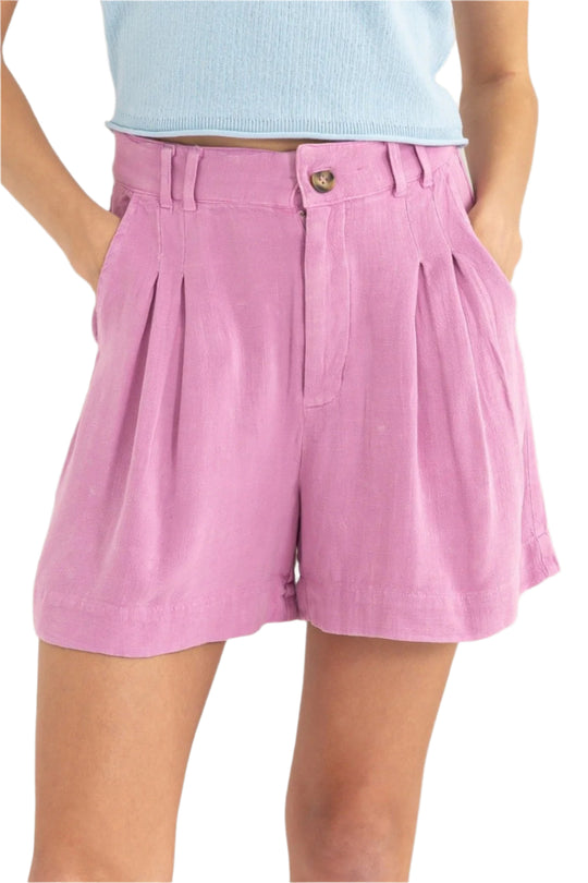 Dame Høyt Liv Plisserte Linshorts Av Rayon og Lin 0