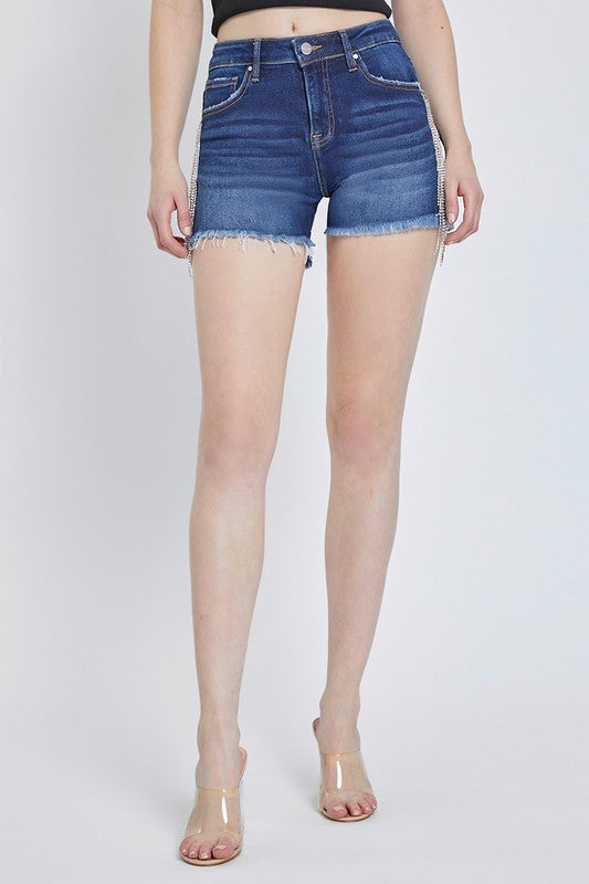 Dame Høyt Liv Shortser Med Frynser Og Rhinestone Detaljer 2
