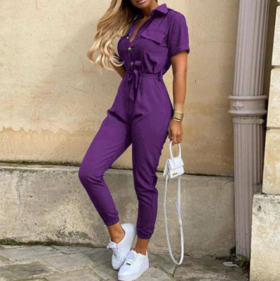 Dame Jumpsuit Med Knapper Tidløs Stil 9